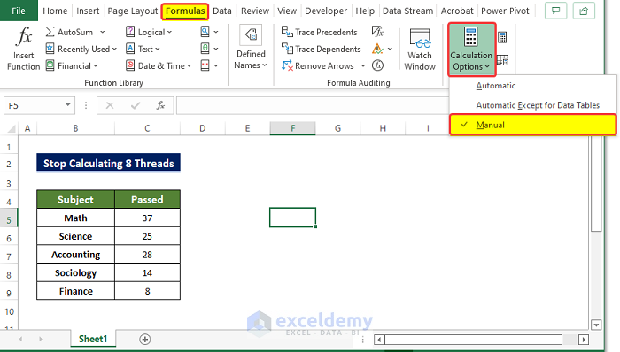 Modifying Calculation Options to Stop Calculating 8 Threads in Excel