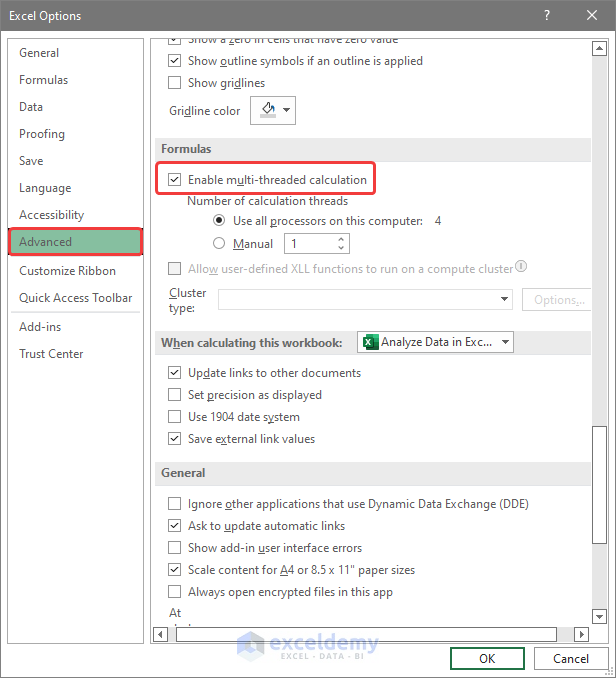 Disable Multi-Threaded Calculation to Stop Calculating 8 Threads in Excel