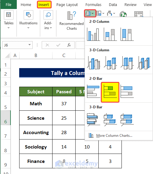 Create Column Chart to Tally a Column in Excel 