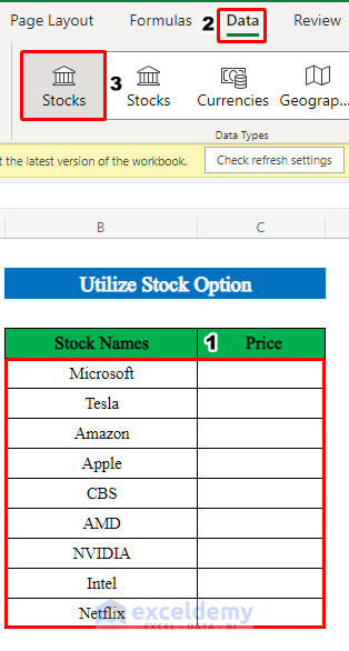 Utilize Stock Option to Track Stock Prices in Excel
