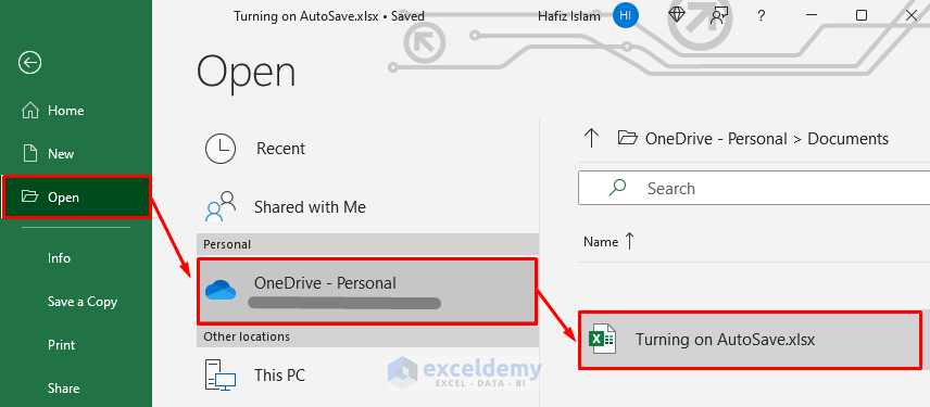 Enable AutoSave by Opening File with OneDrive or SharePoint