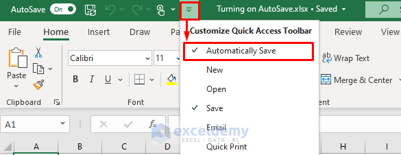 Adding AutoSave to Quick Access Toolbar (QAT)
