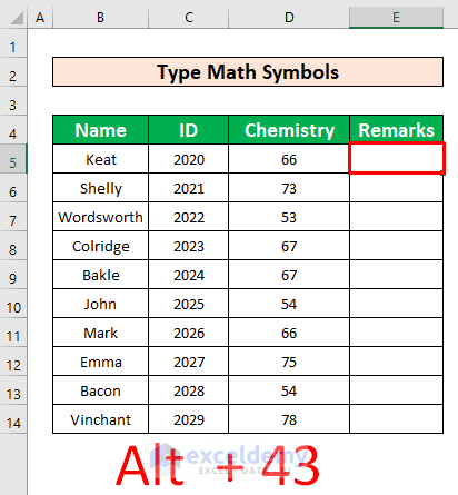 Apply Keyboard Shortcuts to Type Math Symbols in Excel