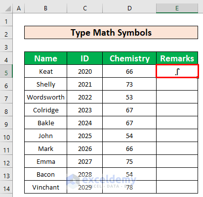 Use Symbol Command to Type Math Symbols in Excel