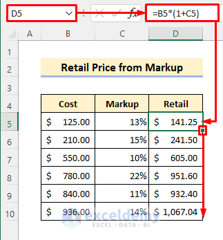 Calculate Retail Price from Markup