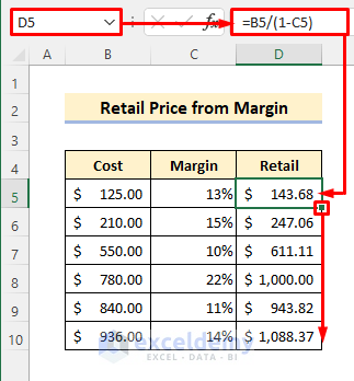Calculate Retail Price from Margin