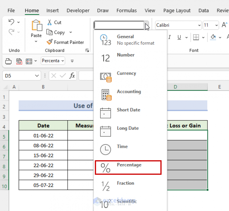 How to Calculate Weight Gain or Loss in Excel (5 Easy Methods)