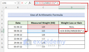 How to Calculate Weight Gain or Loss in Excel (5 Easy Methods)