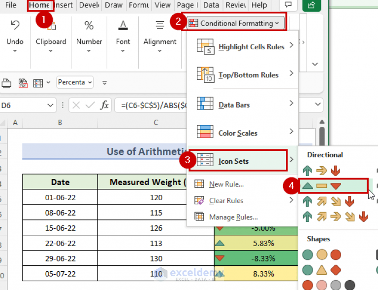 How to Calculate Weight Gain or Loss in Excel (5 Easy Methods)