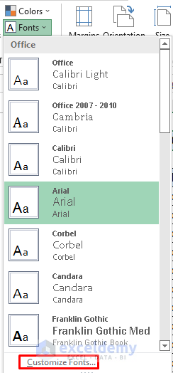 Change Theme Font in Excel 