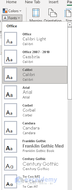 Change Theme Font in Excel 