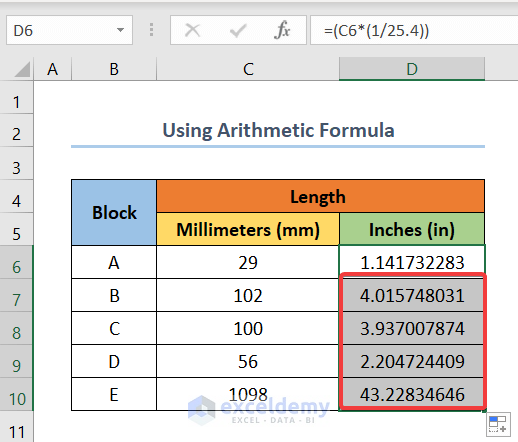 using arithmetic formula