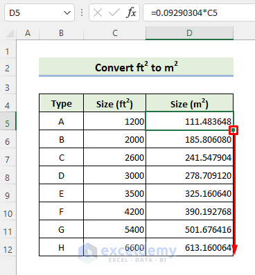 Acteur Transistor partij How to Convert Square Feet to Square Meters in Excel (2 Quick Methods)
