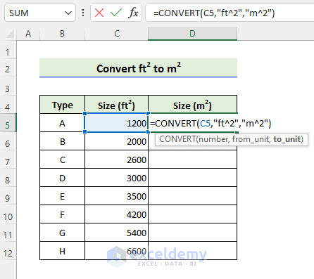 Convert Square Feet to Square Meters in Excel