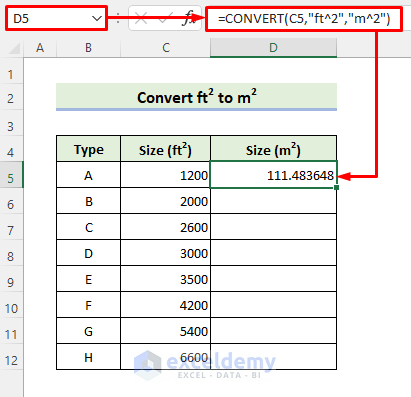 Convert Square Feet to Square Meters in Excel