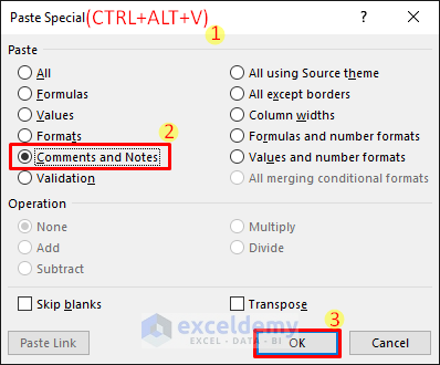 Copy Comments with the Paste Special Feature in Excel
