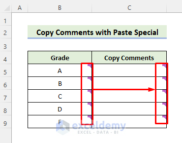 Copy Comments in Excel to Another Cell