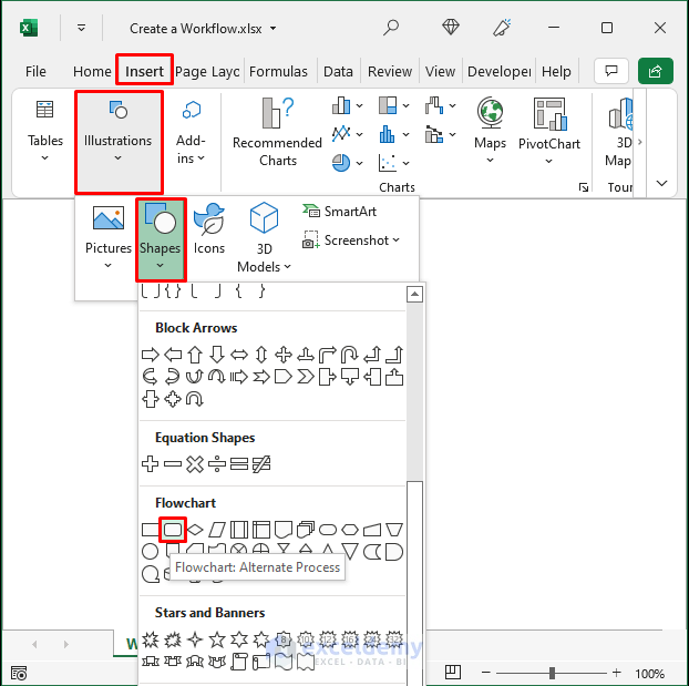 Create a Workflow in Excel Using Custom Shapes