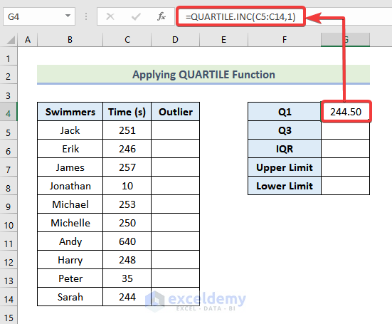 Applying QUARTILE Function in Excel 