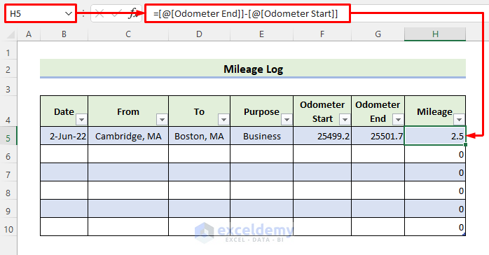 How to Make a Mileage Log in Excel