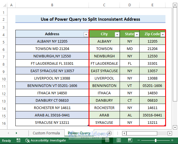 Split Inconsistent Address with Power Query in Excel
