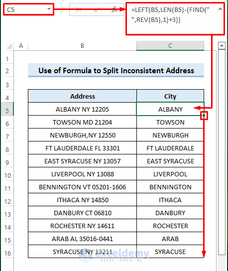 Split Inconsistent Address in Excel with Custom Formula