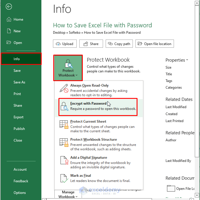 Info Feature-Save Excel File with Password