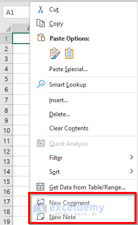 Insert Comment in Excel Not Working
