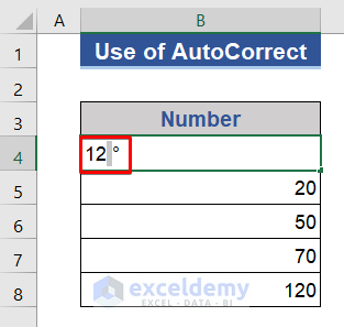 Use Excel Autocorrect Options Tool inserts degree