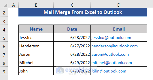 Mail Merge Data in Microsoft Excel