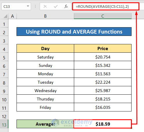Using ROUND and AVERAGE Functions to Nest a Formula in Excel