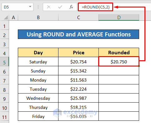 Using ROUND and AVERAGE Functions to Nest a Formula in Excel