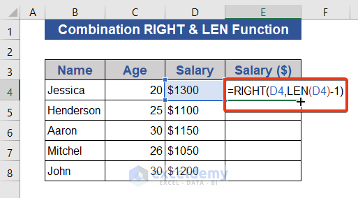 Merging RIGHT & LEN Functions removes sign in Excel