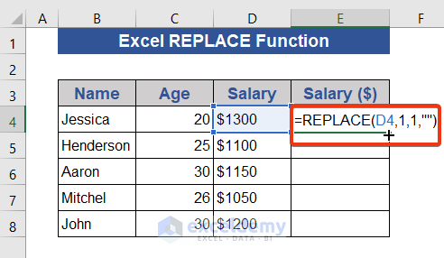Excel REPLACE Function removes sign