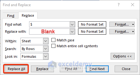 Find and Replace Tool removes sign in Excel
