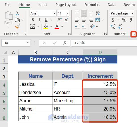 Remove Percentage Sign in Excel