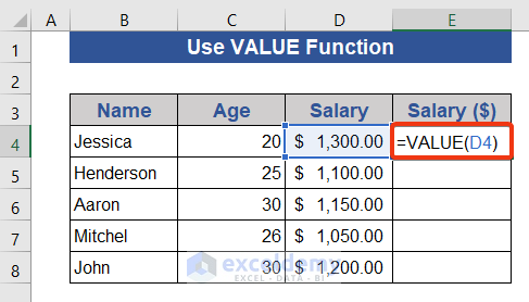 Remove sign using Excel VALUE Function