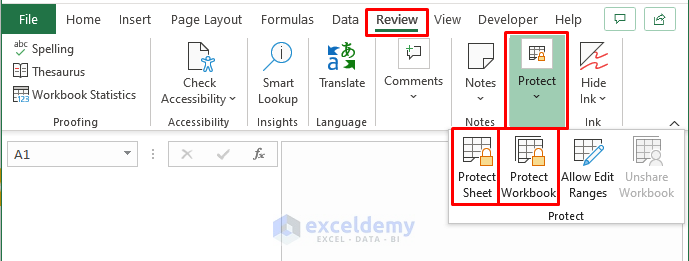 Review Tab-Save Excel File with Password