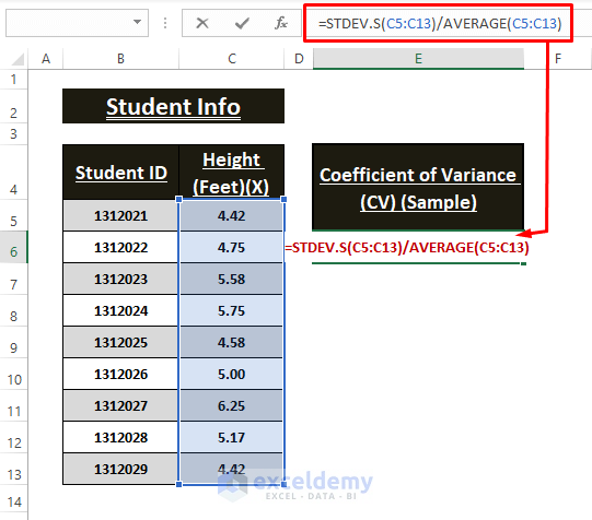 STDEV.S function-Calculate Coefficient of Variance in Excel
