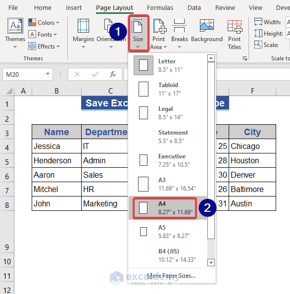 Customize Page Setup for PDF in Excel