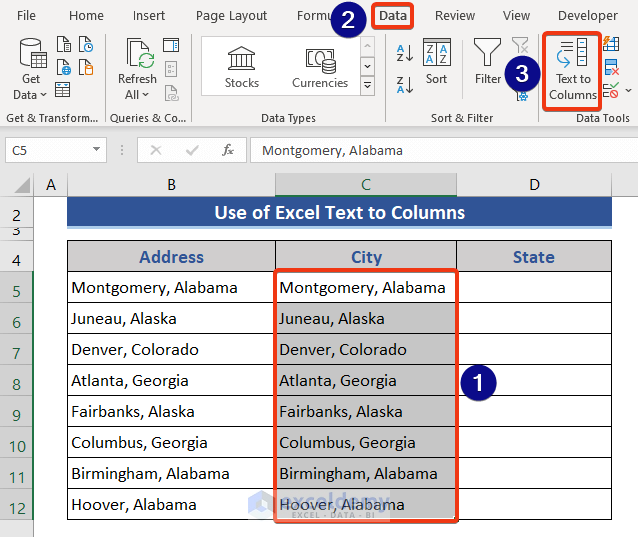 Excel Text to Columns to Separate City and State