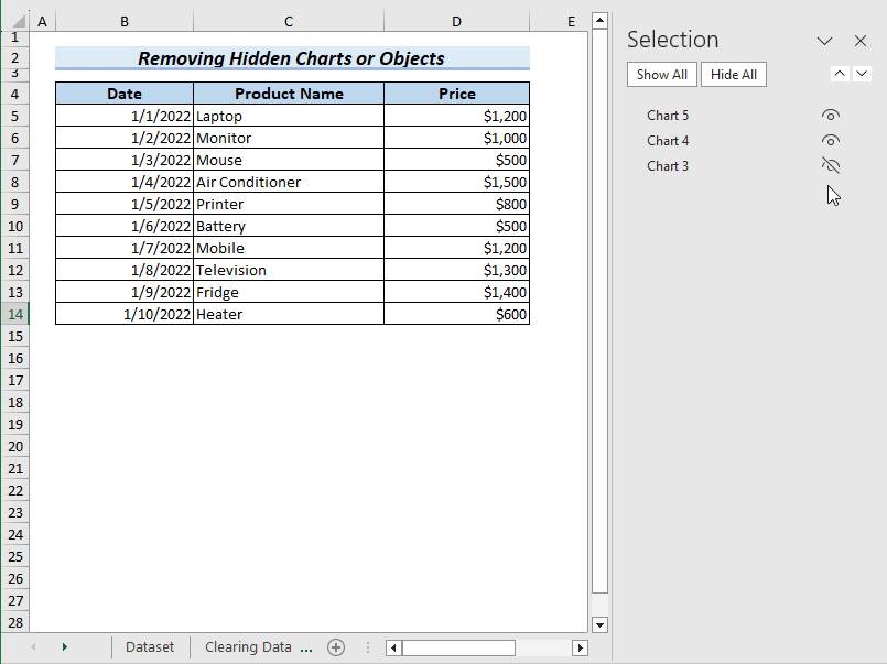 Showing Charts from Selection Pane