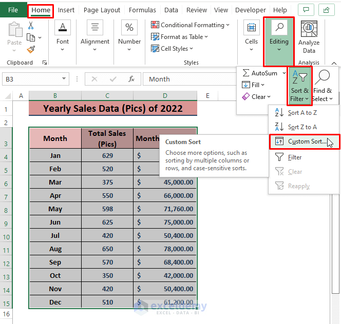 Sort-How to Analyze Sales Data in Excel