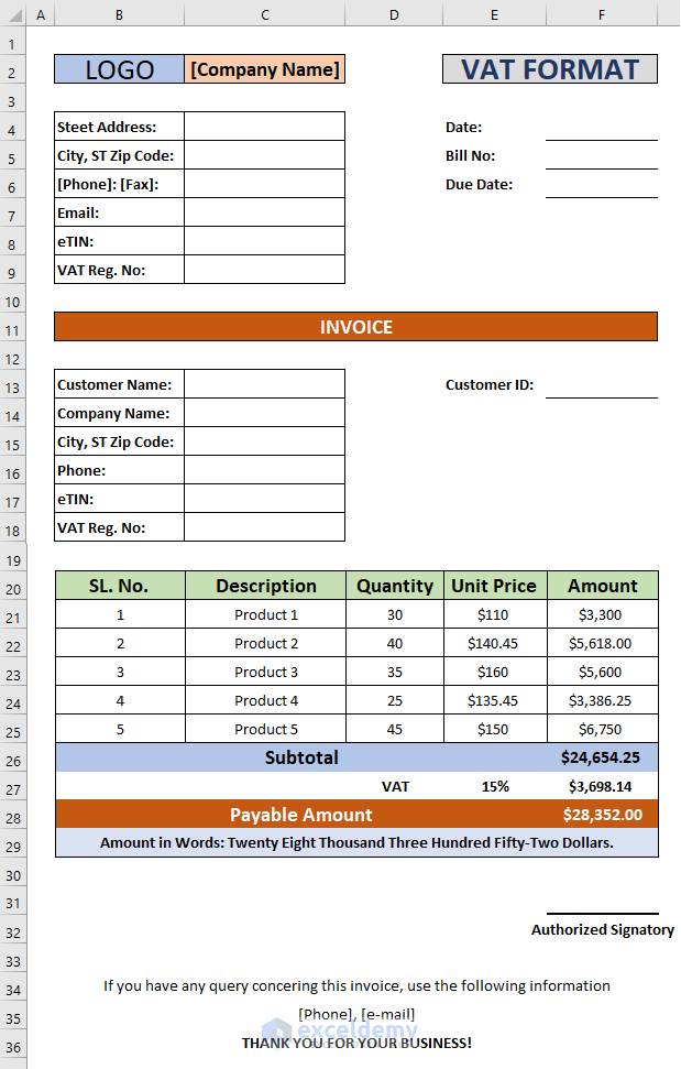 tally vat invoice format in excel