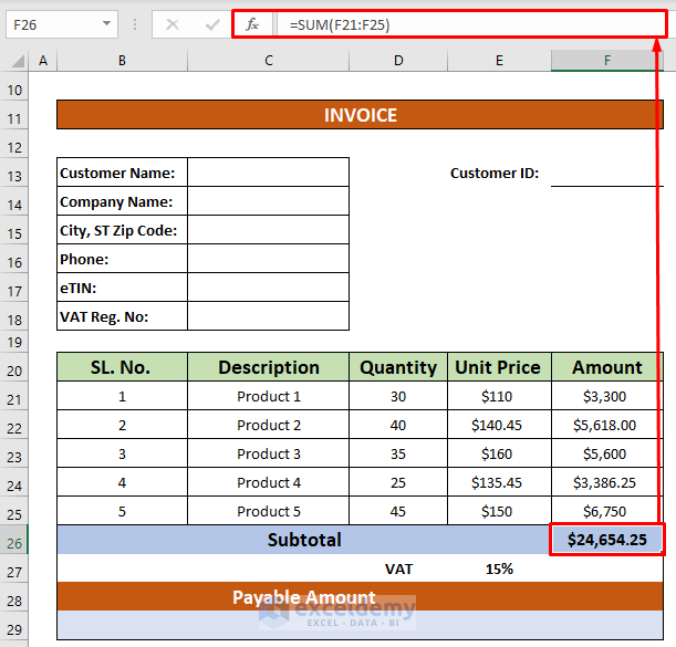tally vat invoice format in excel