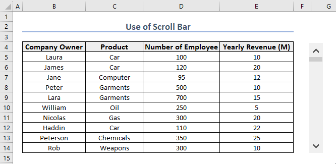 Use of Scroll Bar