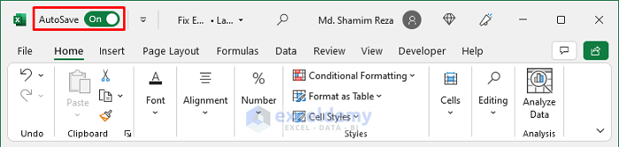 Excel Autosave Feature