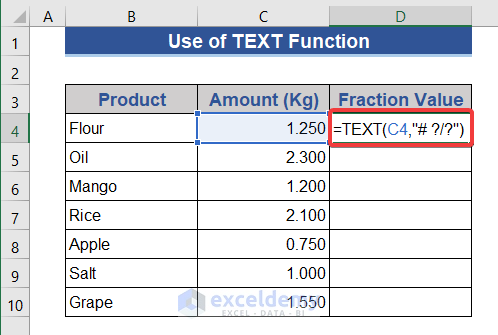 Use TEXT Function to Write a Fraction
