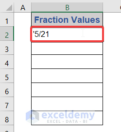 Writing Fraction in Excel