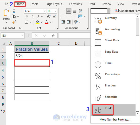 Writing Fraction in Excel